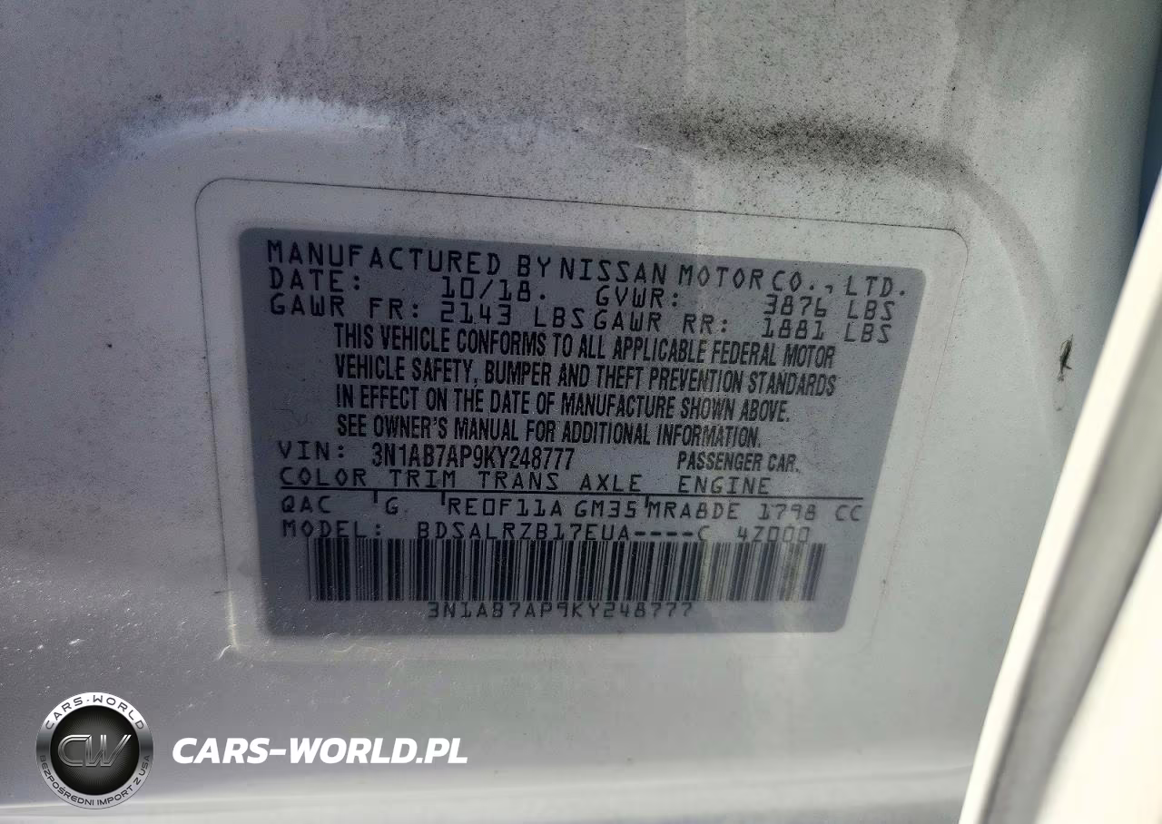 2019 Nissan Sentra Sr VIN:3N1AB7AP9KY248777 - 12