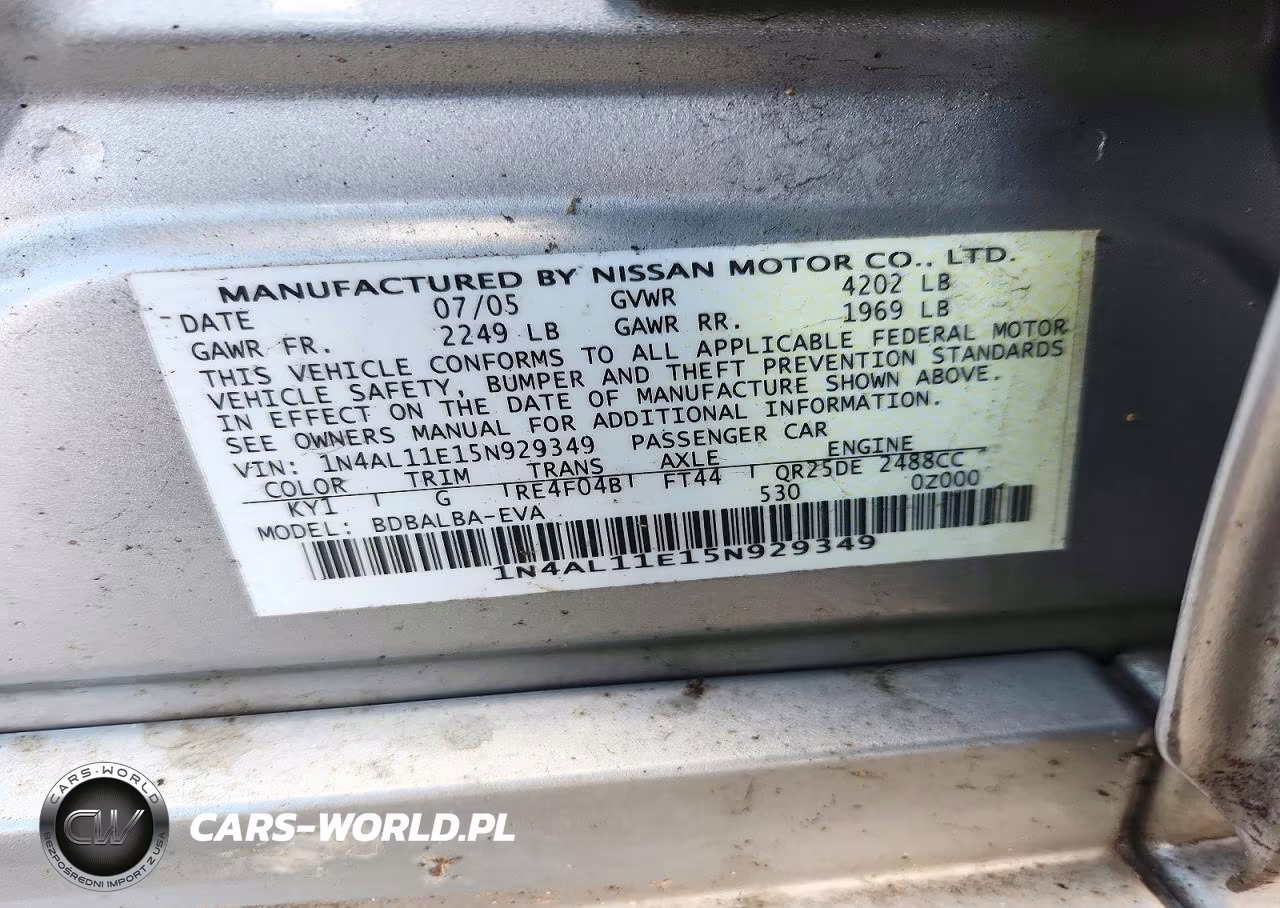 2005 Nissan Altima 2.5 VIN:1N4AL11E15N929349 - 12