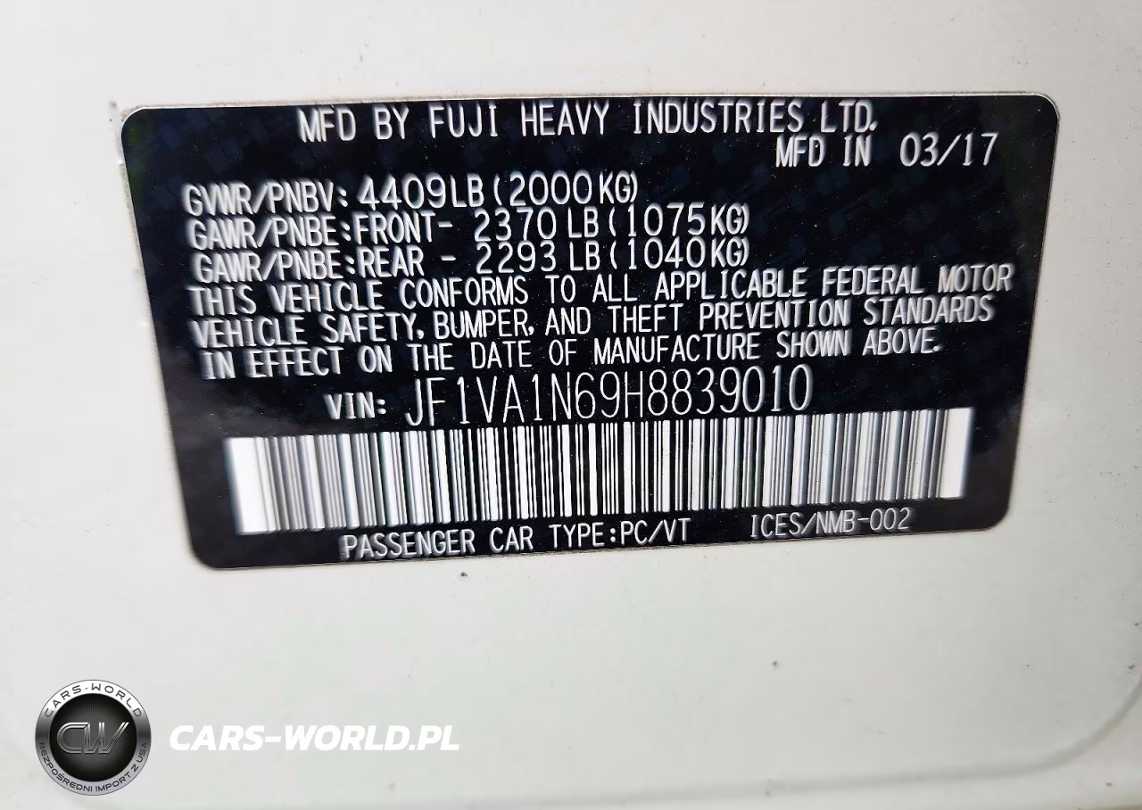 2017 Subaru Wrx Limited VIN:JF1VA1N69H8839010 - 13