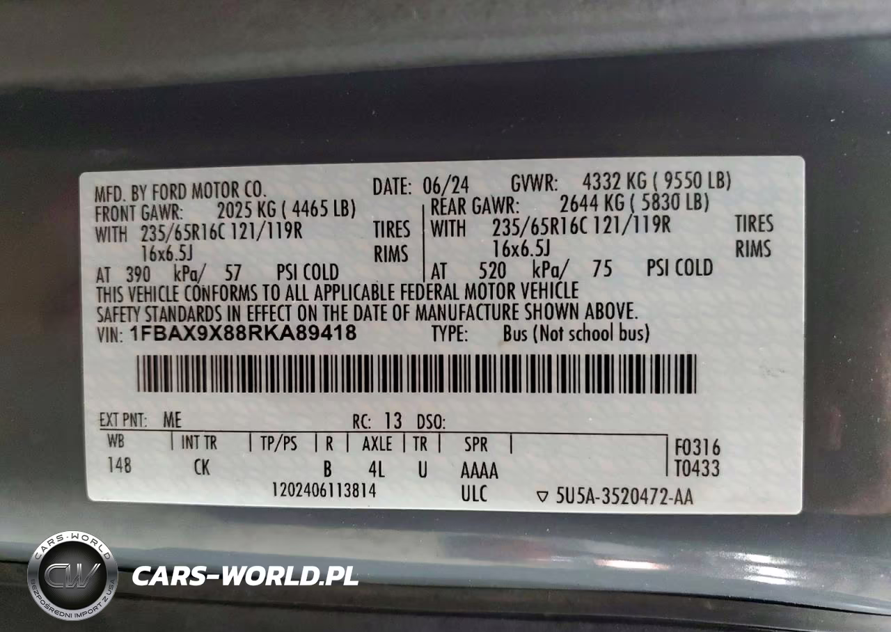 2024 Ford Transit T-350 VIN:1FBAX9X88RKA89418 - 13
