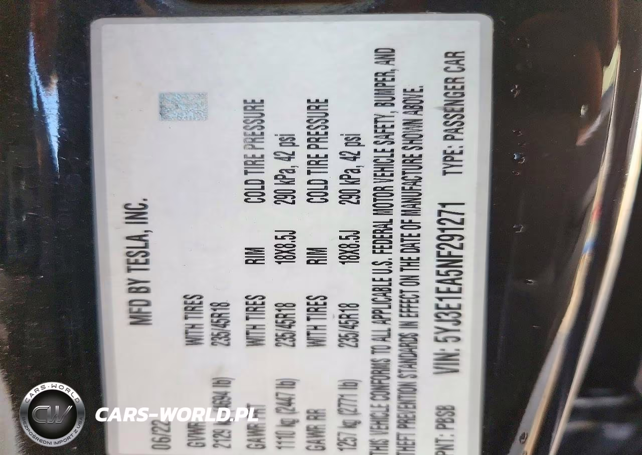 2022 Tesla Model 3 VIN:5YJ3E1EA5NF291271 - 12