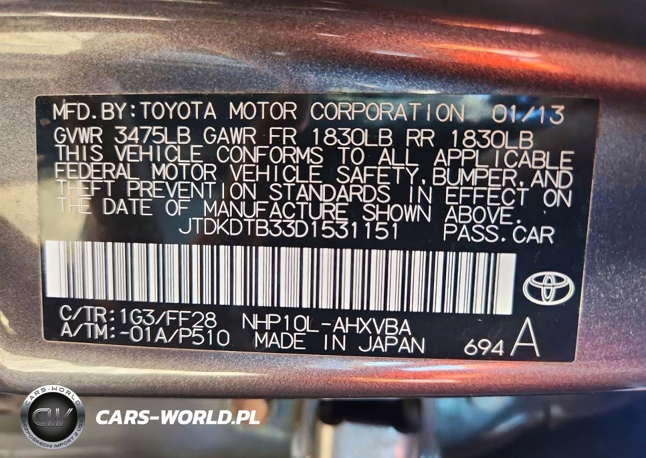 2013 Toyota Prius C Two VIN:JTDKDTB33D1531151 - 12
