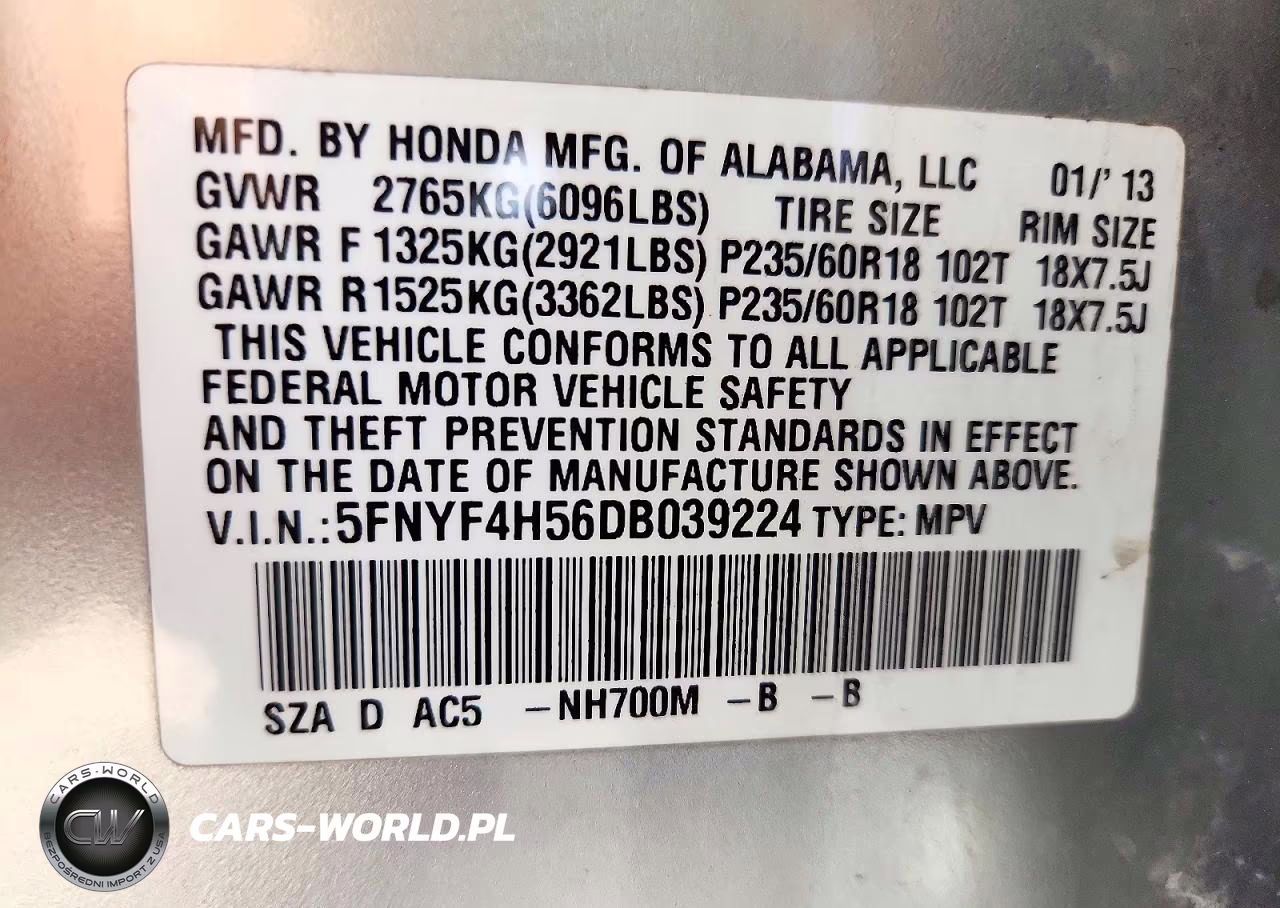 2013 Honda Pilot Exl VIN:5FNYF4H56DB039224 - 14