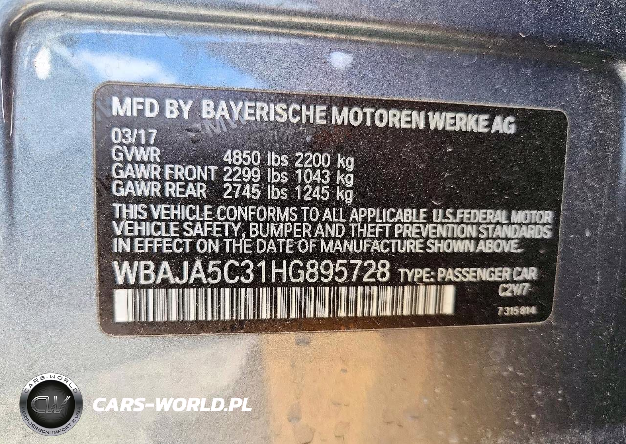 2017 BMW 530 I VIN:WBAJA5C31HG895728 - 12