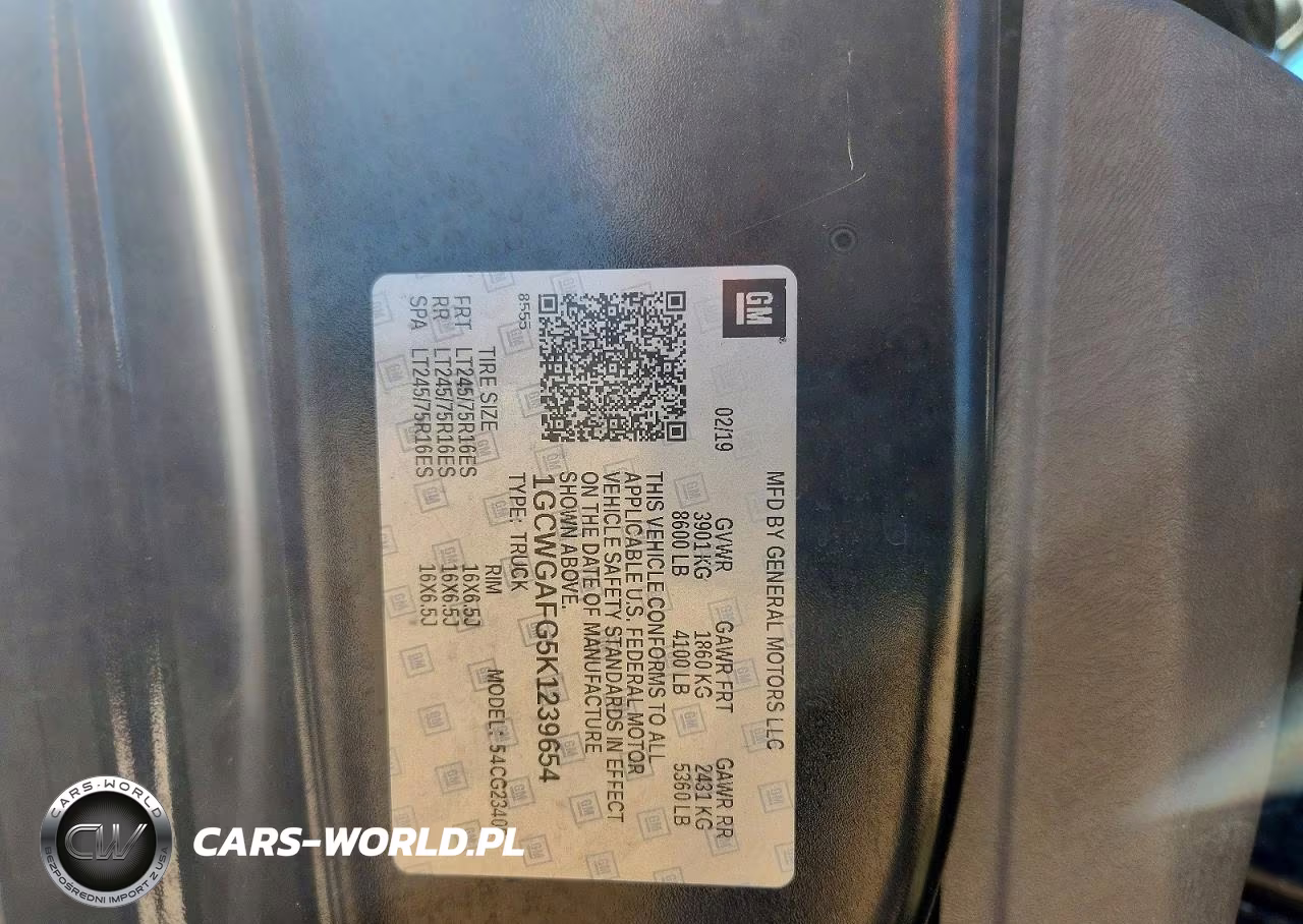 2019 Chevrolet Express G2500 VIN:1GCWGAFG5K1239654 - 13