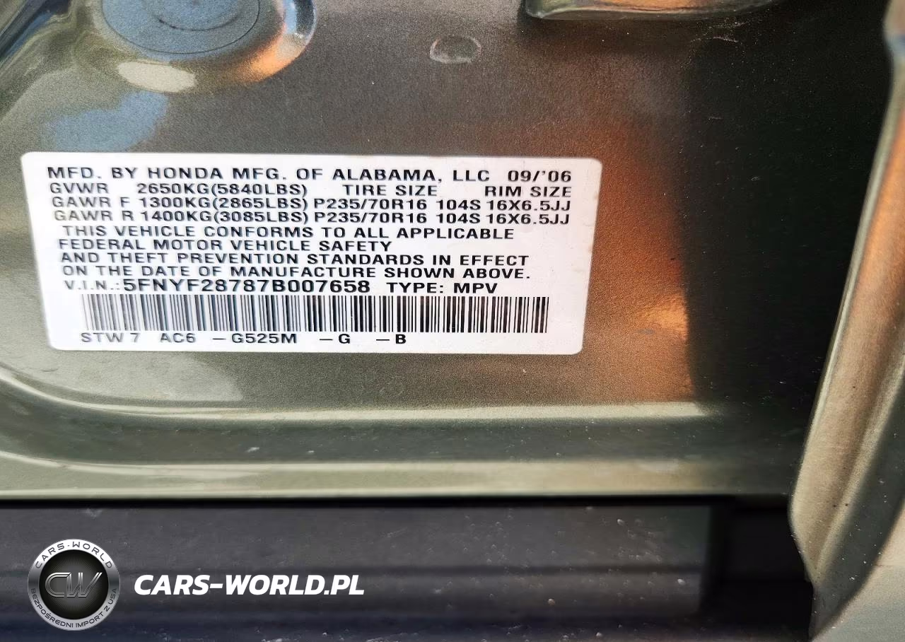 2007 Honda Pilot VIN:5FNYF28787B007658 - 13