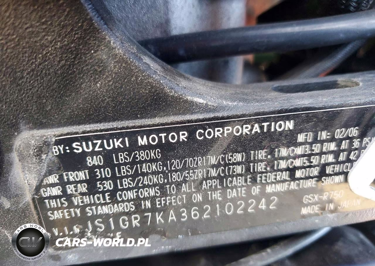 2006 Suzuki Gsx-R750 K6 VIN:JS1GR7KA362102242 - 8