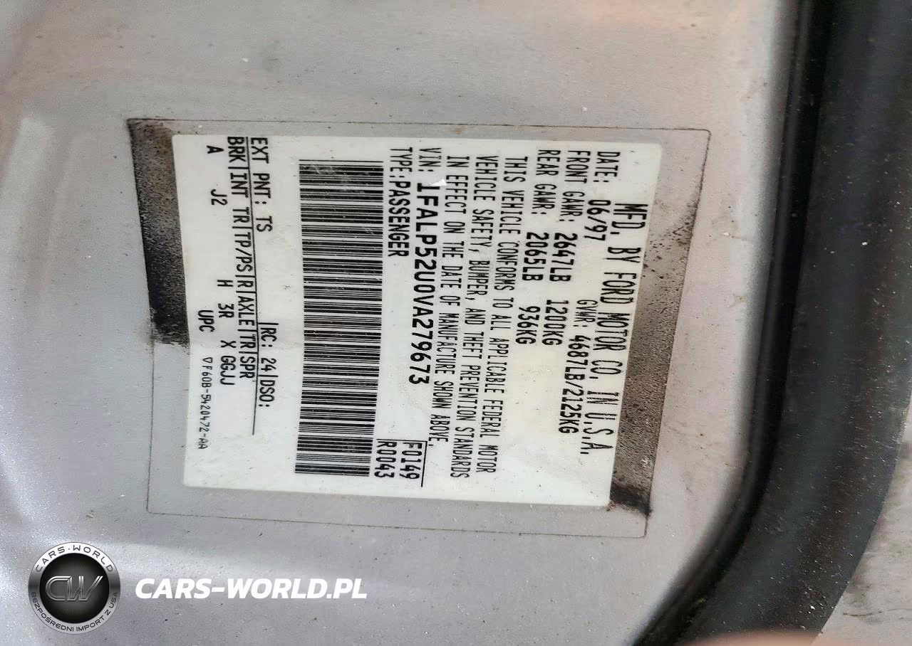1997 Ford Taurus Gl VIN:1FALP52U0VA279673 - 12