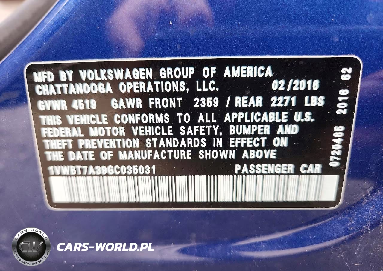 2016 Volkswagen Passat Se VIN:1VWBT7A39GC035031 - 13