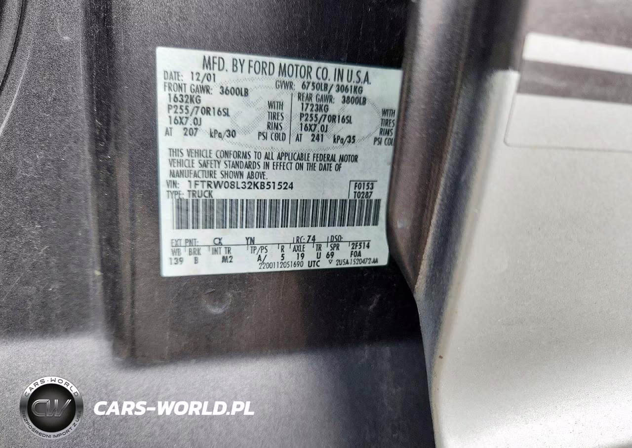 2002 Ford F150 Supercrew VIN:1FTRW08L32KB51524 - 12