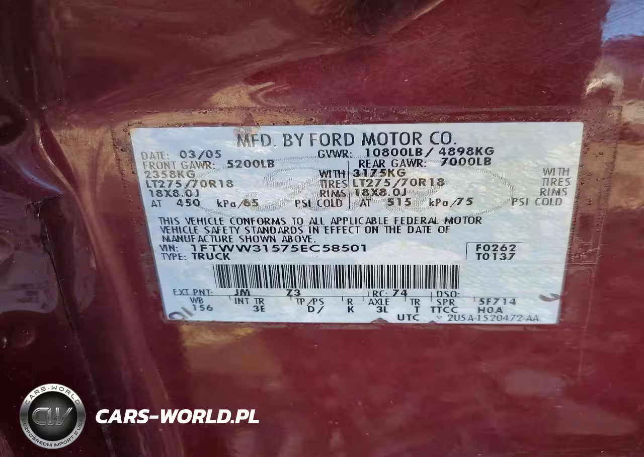 2005 Ford F350 Srw Super Duty VIN:1FTWW31575EC58501 - 13
