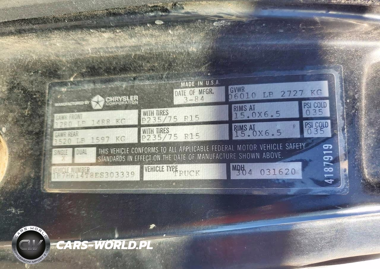 1984 Dodge W-Series W150 VIN:1B7HW14T8ES303339 - 12