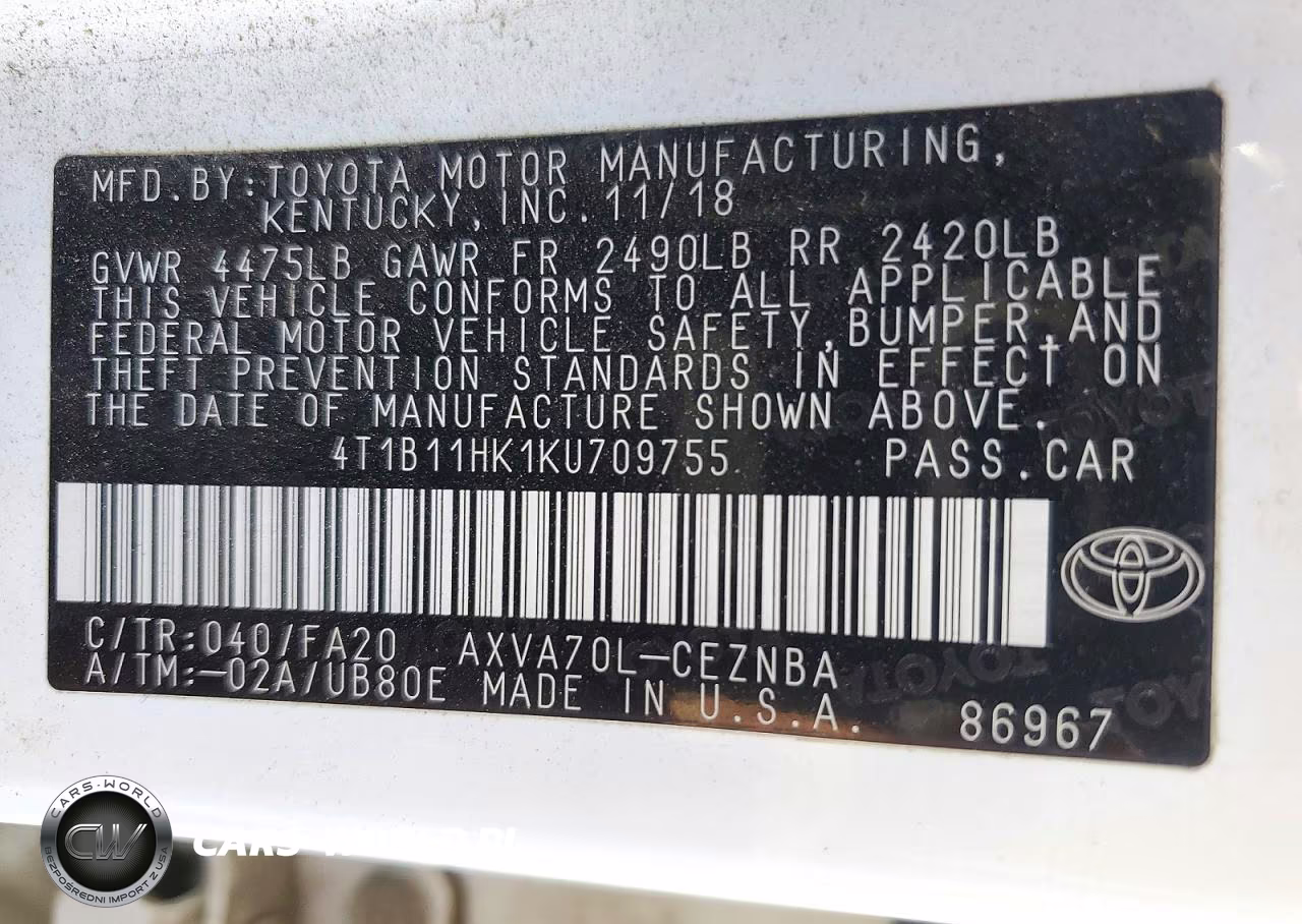 2019 Toyota Camry Le VIN:4T1B11HK1KU709755 - 13