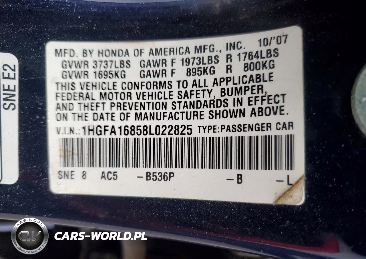 2008 Honda Civic Ex VIN:1HGFA16858L022825 - 12
