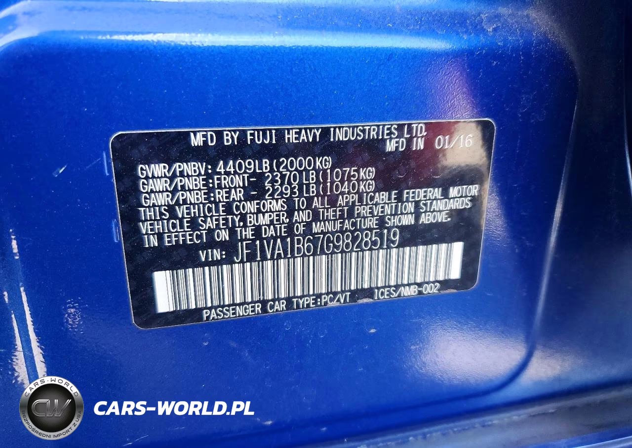 2016 Subaru Wrx VIN:JF1VA1B67G9828519 - 12