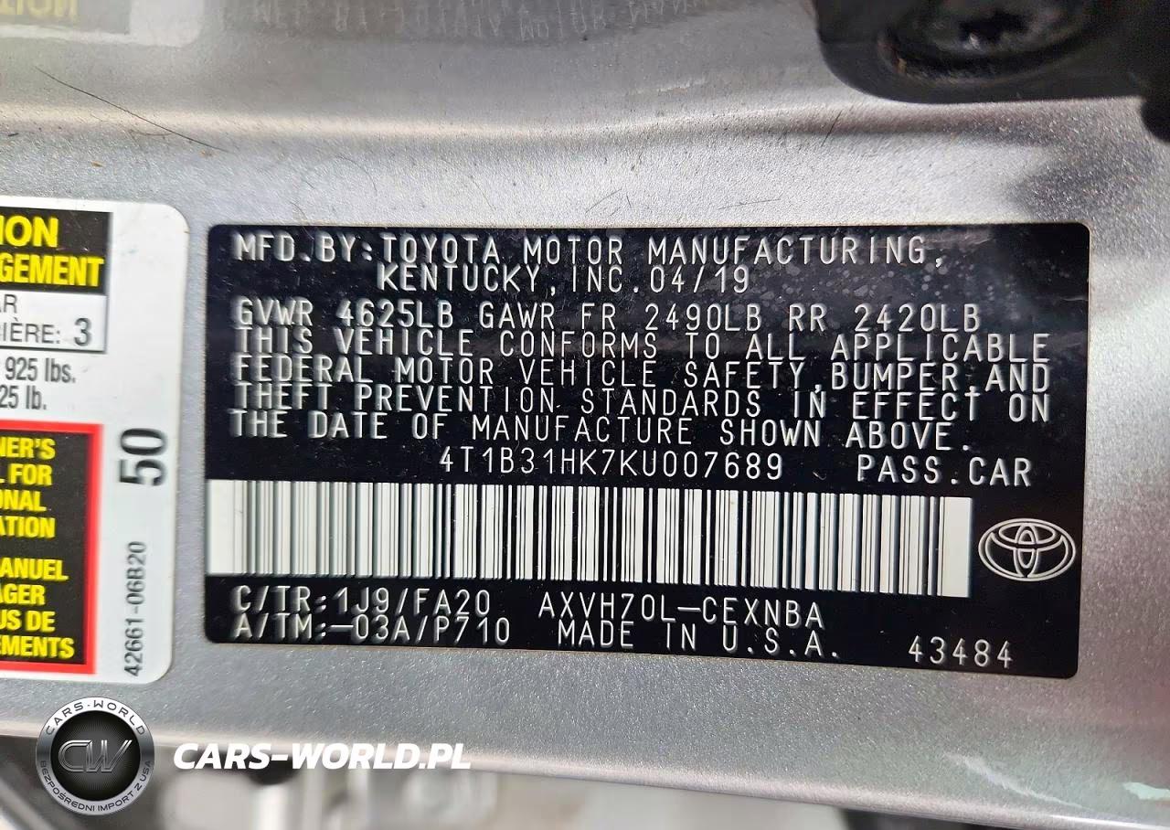 2019 Toyota Camry Le VIN:4T1B31HK7KU007689 - 13