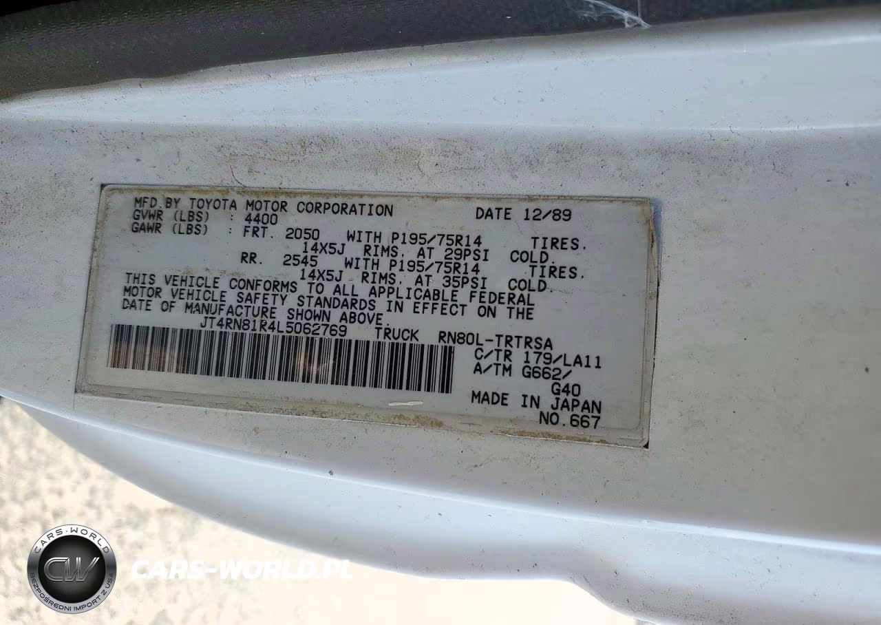1990 Toyota Pickup 1-2 Ton Short Wheelbase VIN:JT4RN81R4L5062769 - 12