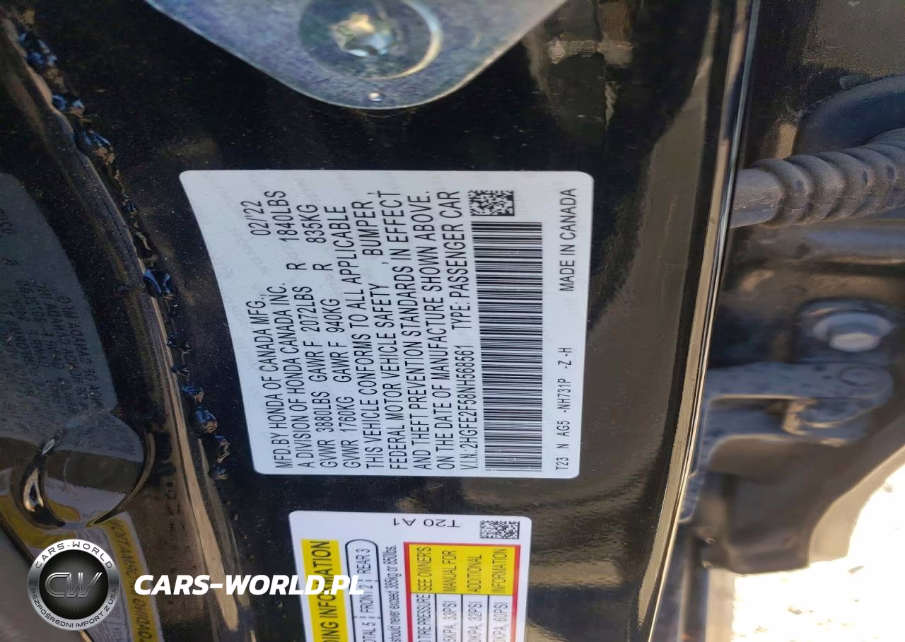 2022 Honda Civic Sport VIN:2HGFE2F58NH568561 - 13