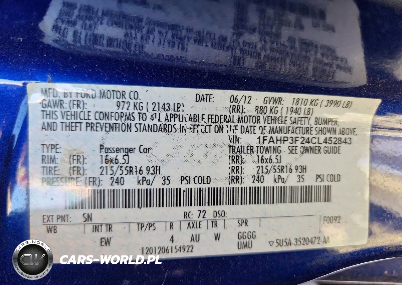 FORD FOCUS SE VIN:1FAHP3F24CL452843 - 12