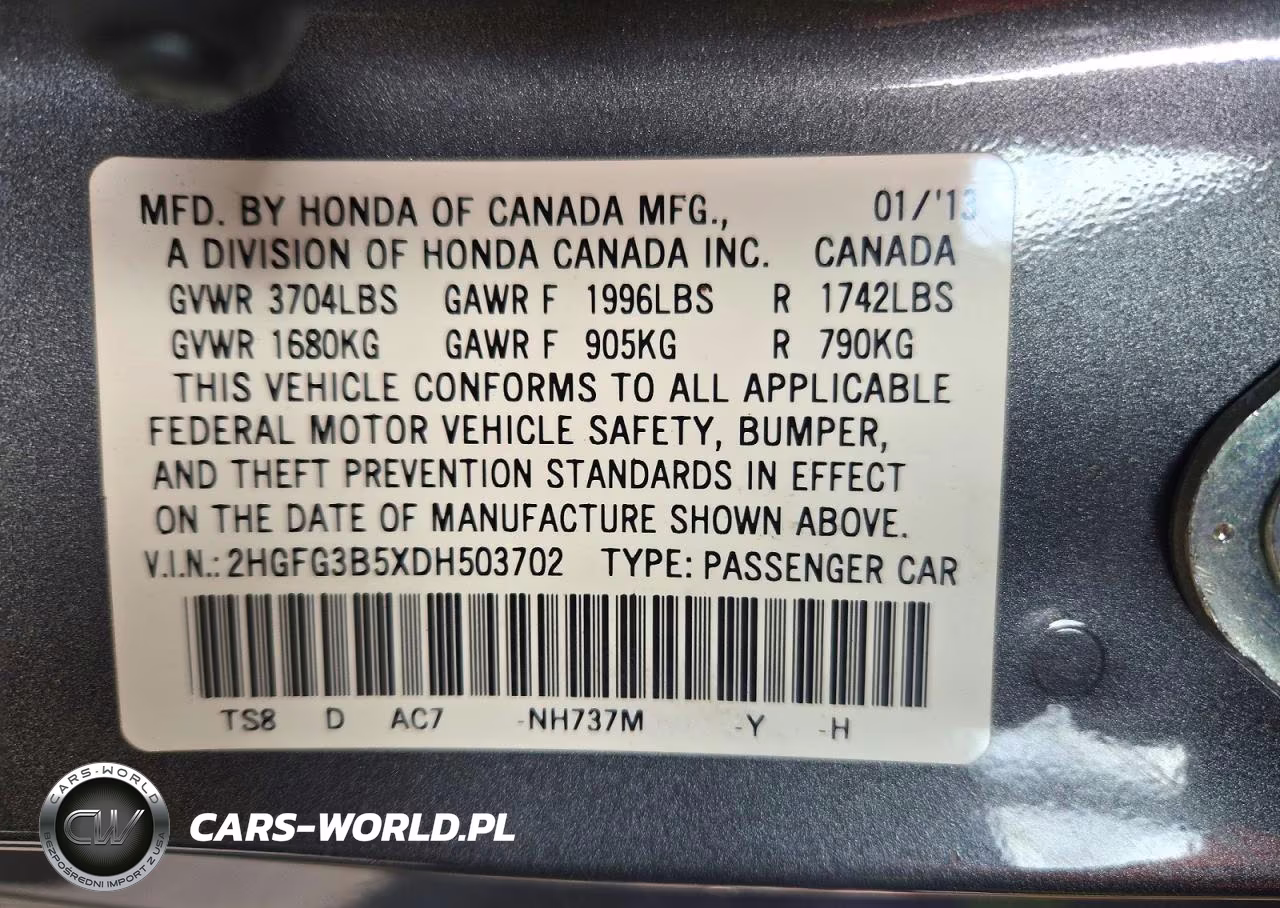 2013 Honda Civic Lx VIN:2HGFG3B5XDH503702 - 12