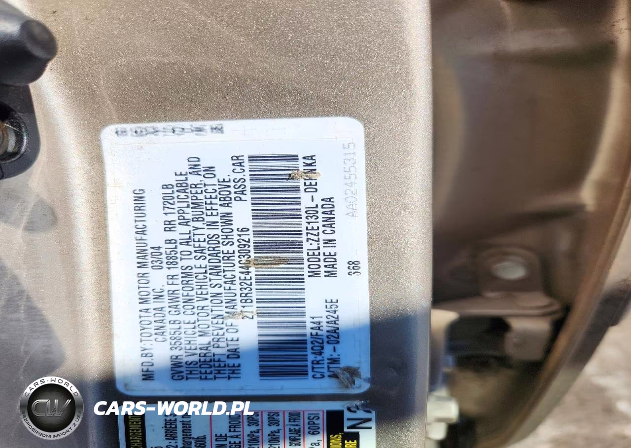 2004 Toyota Corolla Le VIN:2T1BR32E44C309216 - 12
