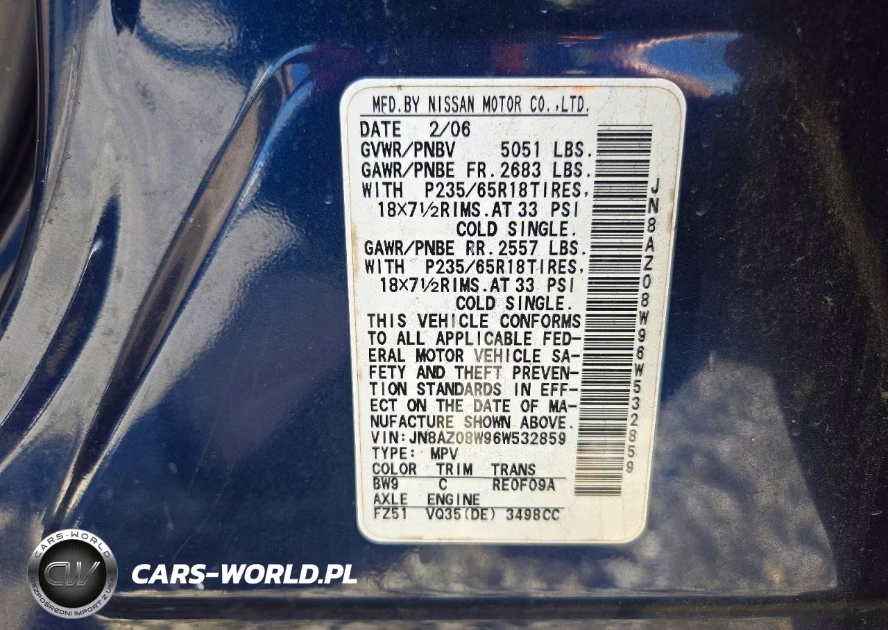 2006 Nissan Murano Sl VIN:JN8AZ08W96W532859 - 13