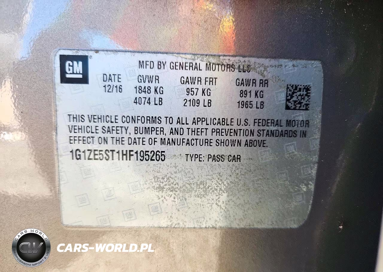 2017 Chevrolet Malibu Lt VIN:1G1ZE5ST1HF195265 - 12