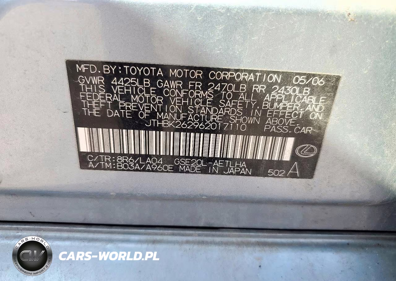 2006 Lexus Is 250 VIN:JTHBK262962017110 - 12