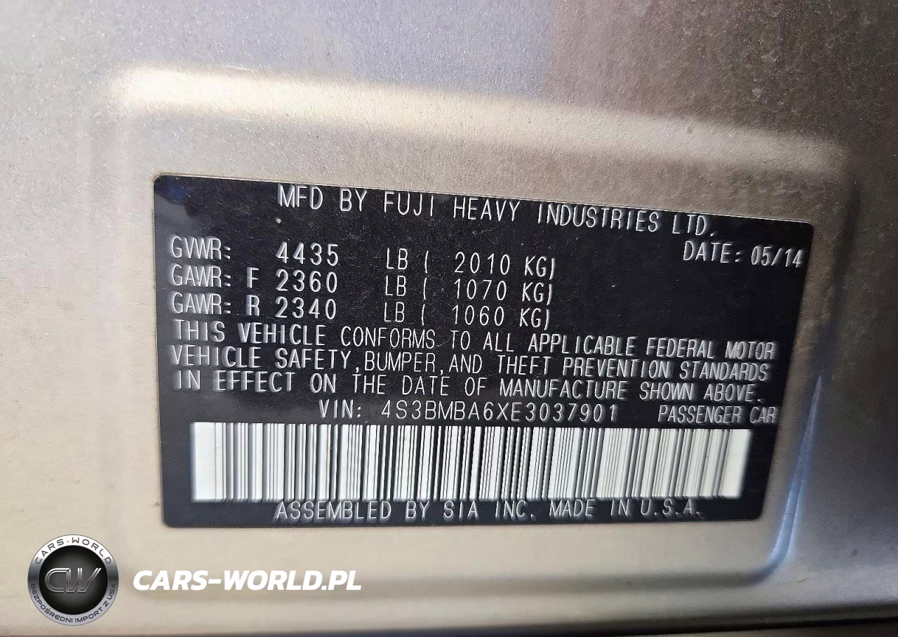 2014 Subaru Legacy 2.5I VIN:4S3BMBA6XE3037901 - 12