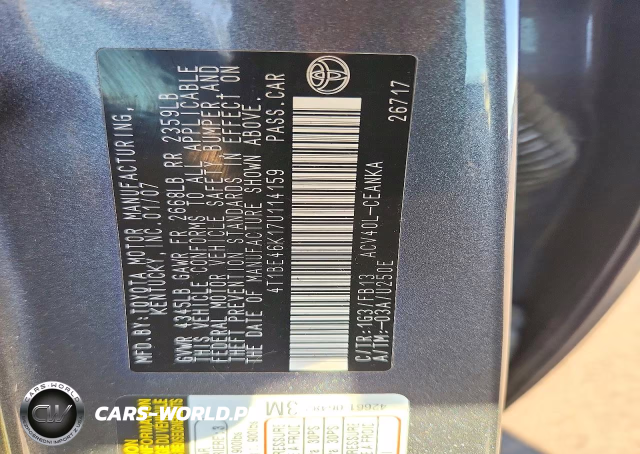 2007 Toyota Camry Le VIN:4T1BE46K17U114159 - 12