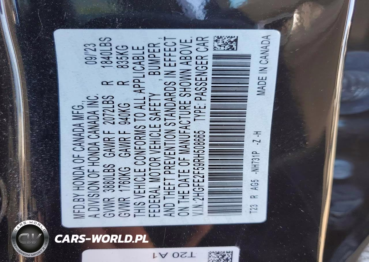 2024 Honda Civic Sport VIN:2HGFE2F59RH508665 - 12