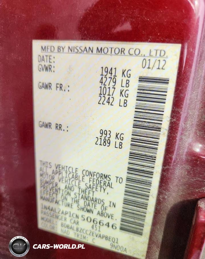 2012 Nissan Altima 2.5 VIN:1N4AL2AP1CN506646 - 12
