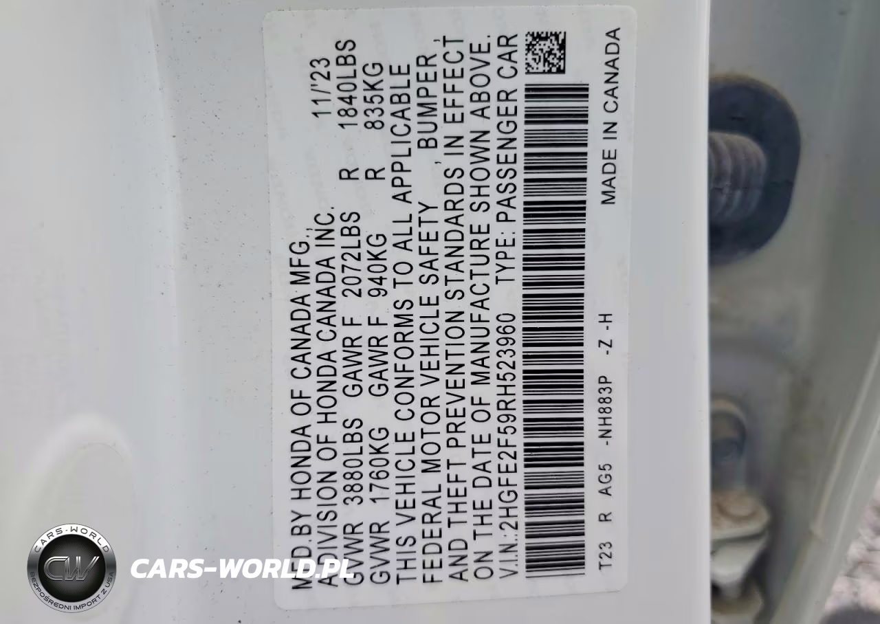 2024 Honda Civic Sport VIN:2HGFE2F59RH523960 - 13