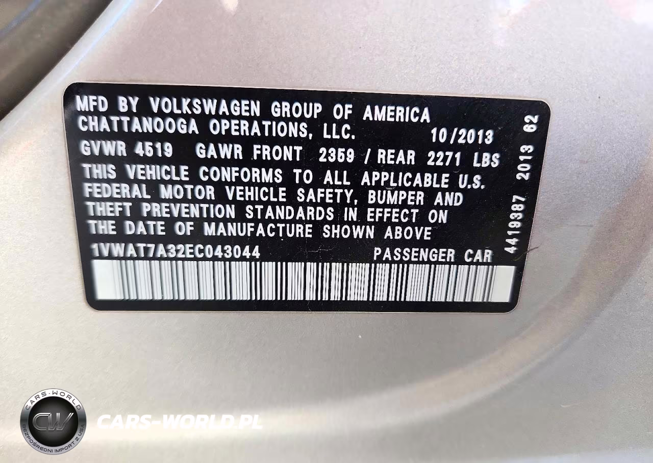 2014 Volkswagen Passat S VIN:1VWAT7A32EC043044 - 12