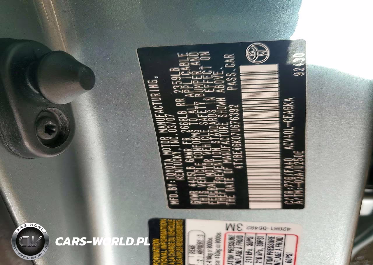 2007 Toyota Camry Xle VIN:4T1BE46K07U676392 - 12