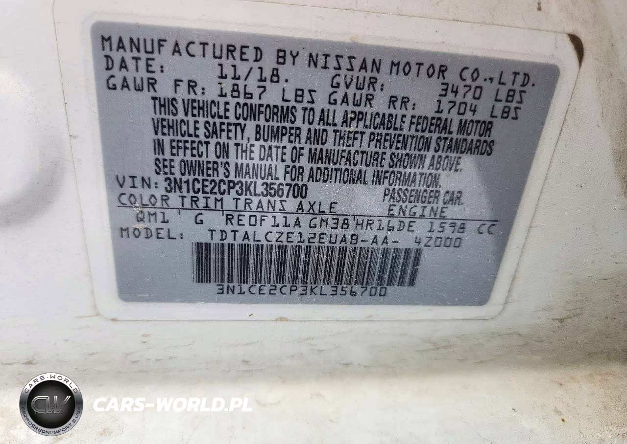 2019 Nissan Versa Note S VIN:3N1CE2CP3KL356700 - 12