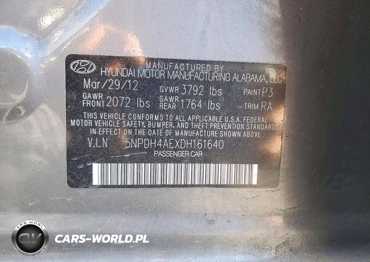 2013 Hyundai Elantra Gls VIN:5NPDH4AEXDH161640 - 12