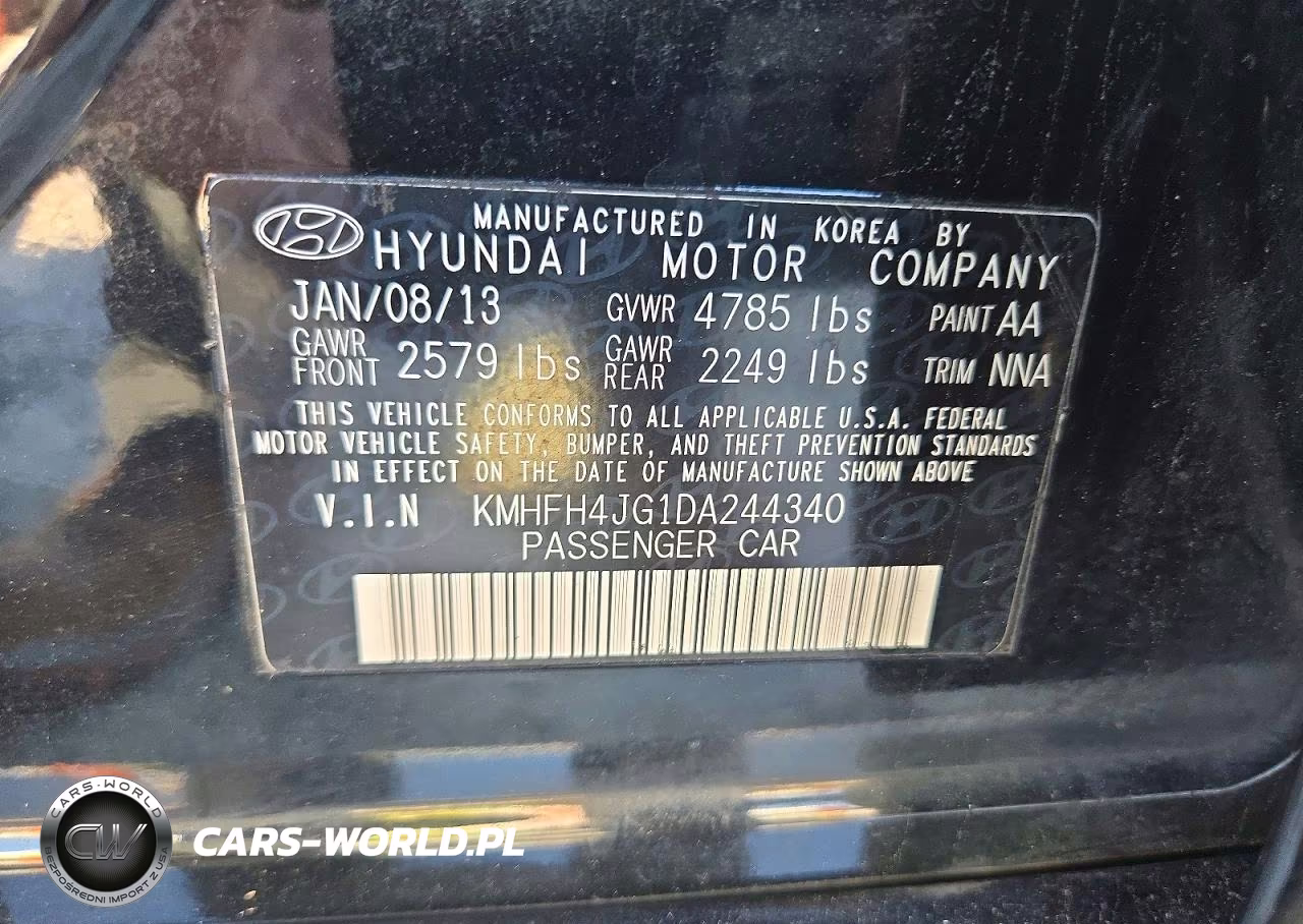 2013 Hyundai Azera Base VIN:KMHFH4JG1DA244340 - 12