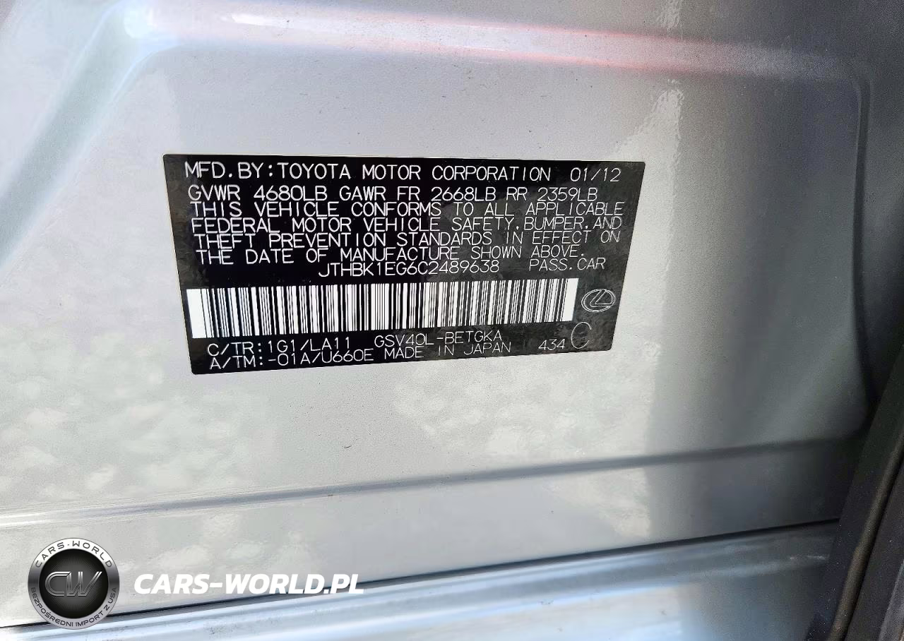 2012 Lexus Es 350 VIN:JTHBK1EG6C2489638 - 13