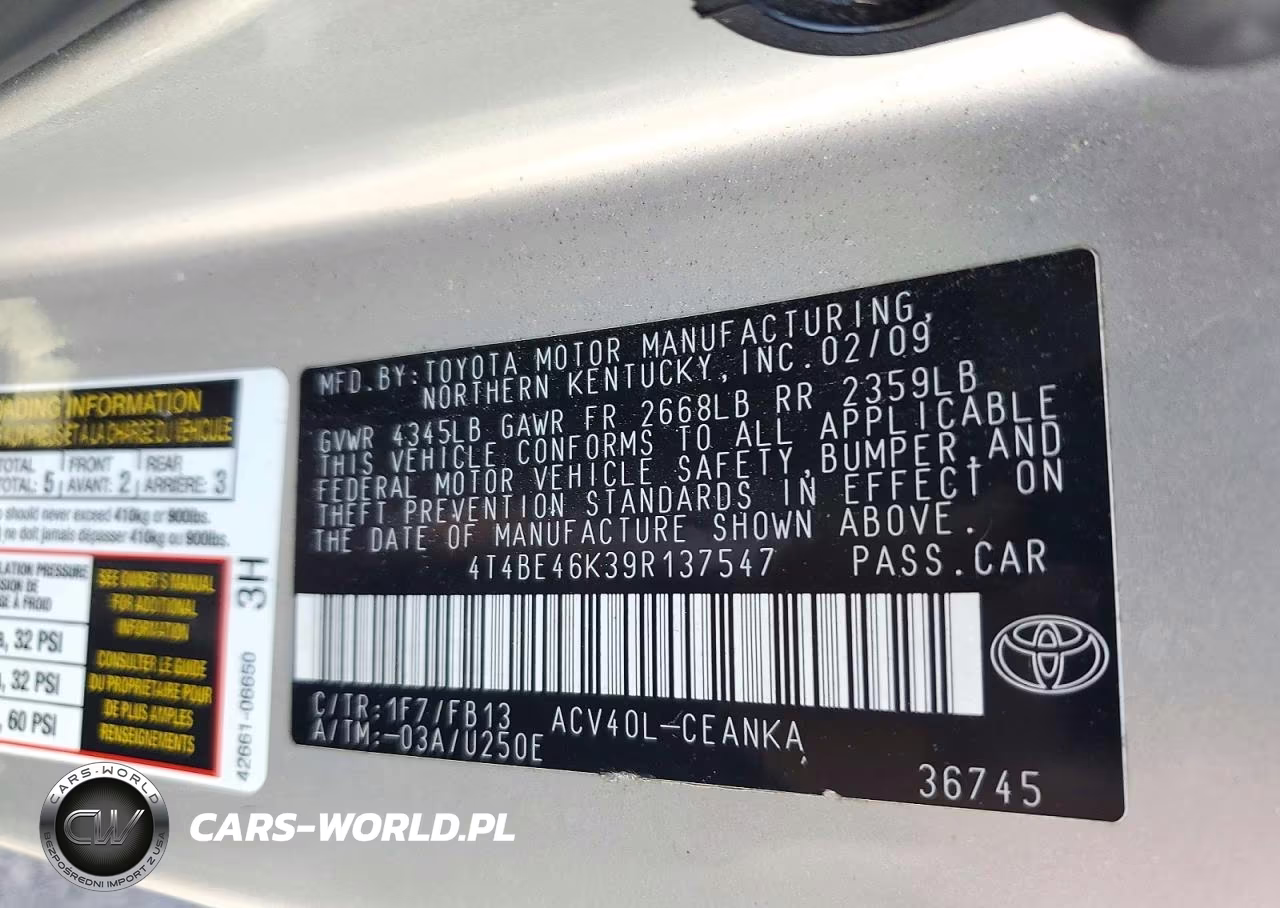 2009 Toyota Camry Le VIN:4T4BE46K39R137547 - 12