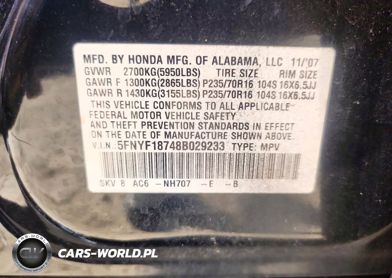 2008 Honda Pilot Exl VIN:5FNYF18748B029233 - 13