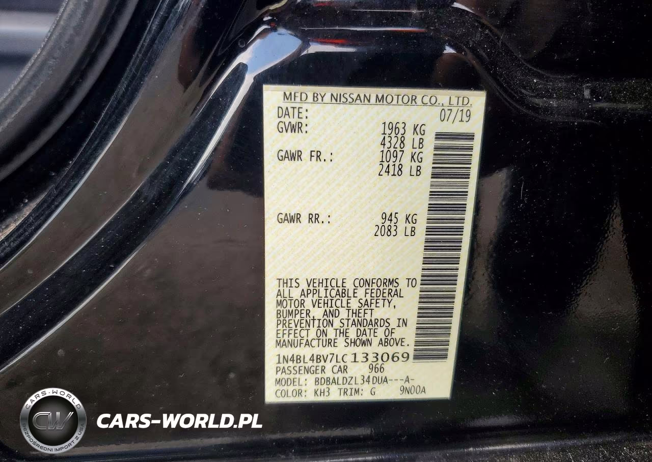 2020 Nissan Altima S VIN:1N4BL4BV7LC133069 - 13