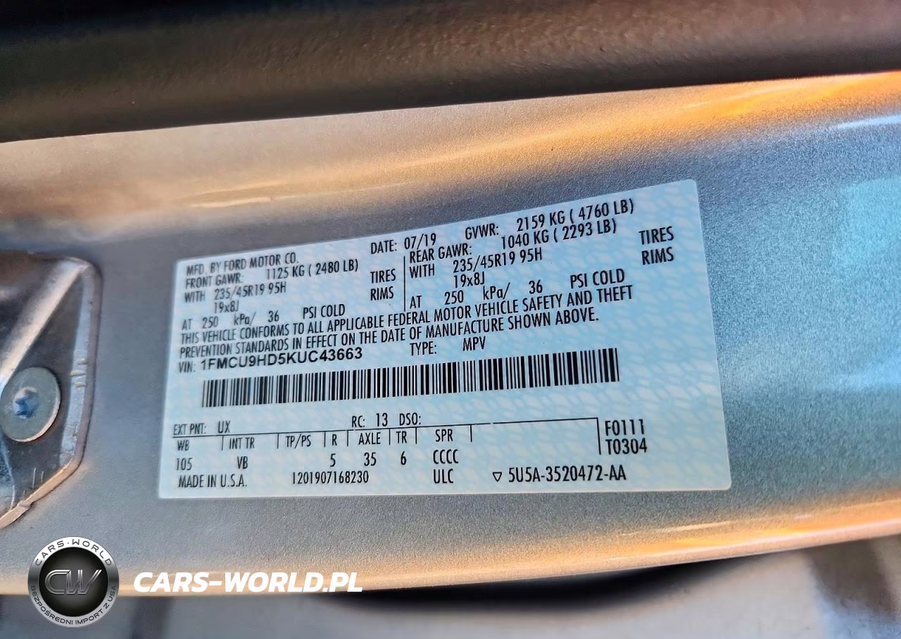 2019 Ford Escape Sel VIN:1FMCU9HD5KUC43663 - 13
