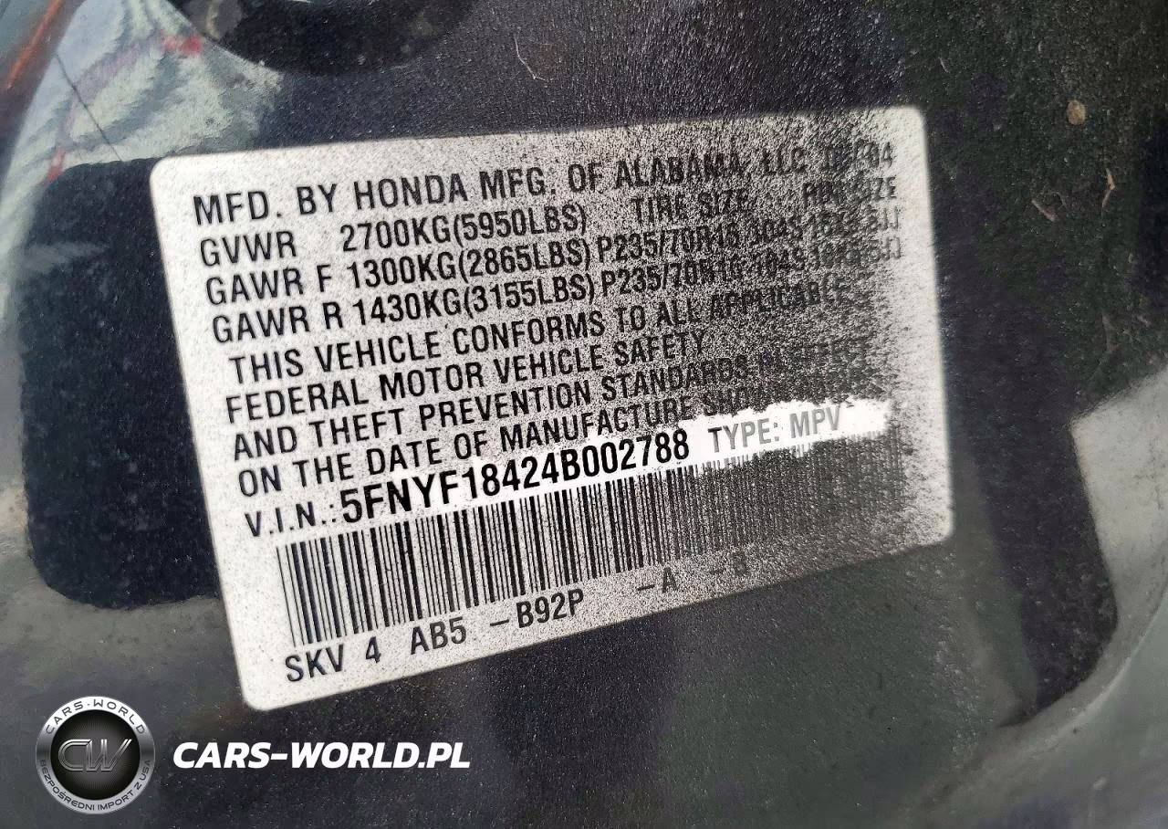 2004 Honda Pilot Ex VIN:5FNYF18424B002788 - 13