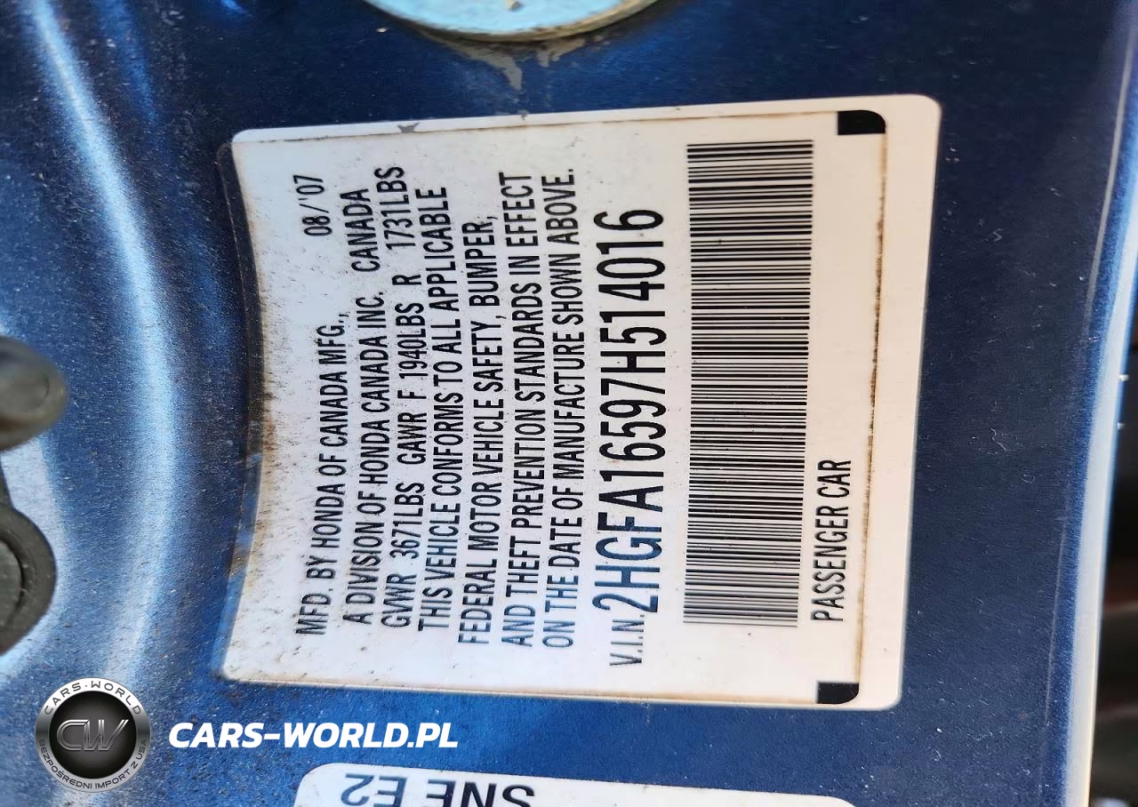 2007 Honda Civic Lx VIN:2HGFA16597H514016 - 13