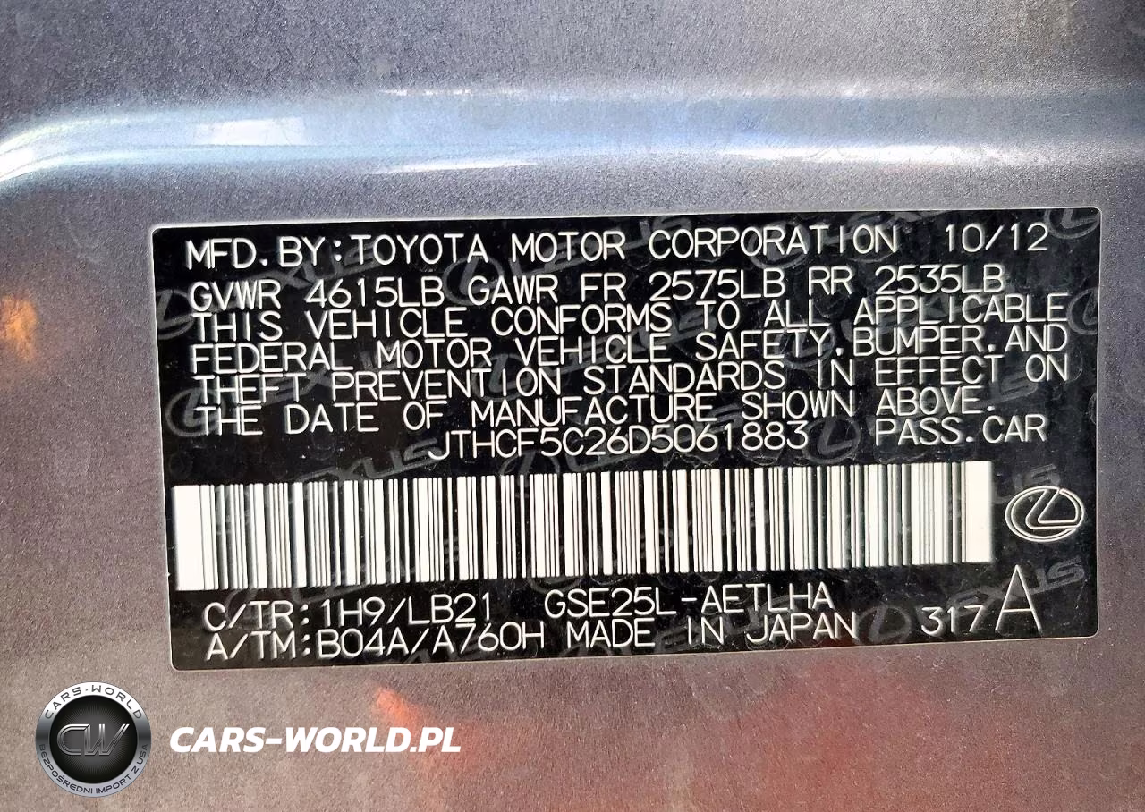 2013 Lexus Is 250 VIN:JTHCF5C26D5061883 - 12