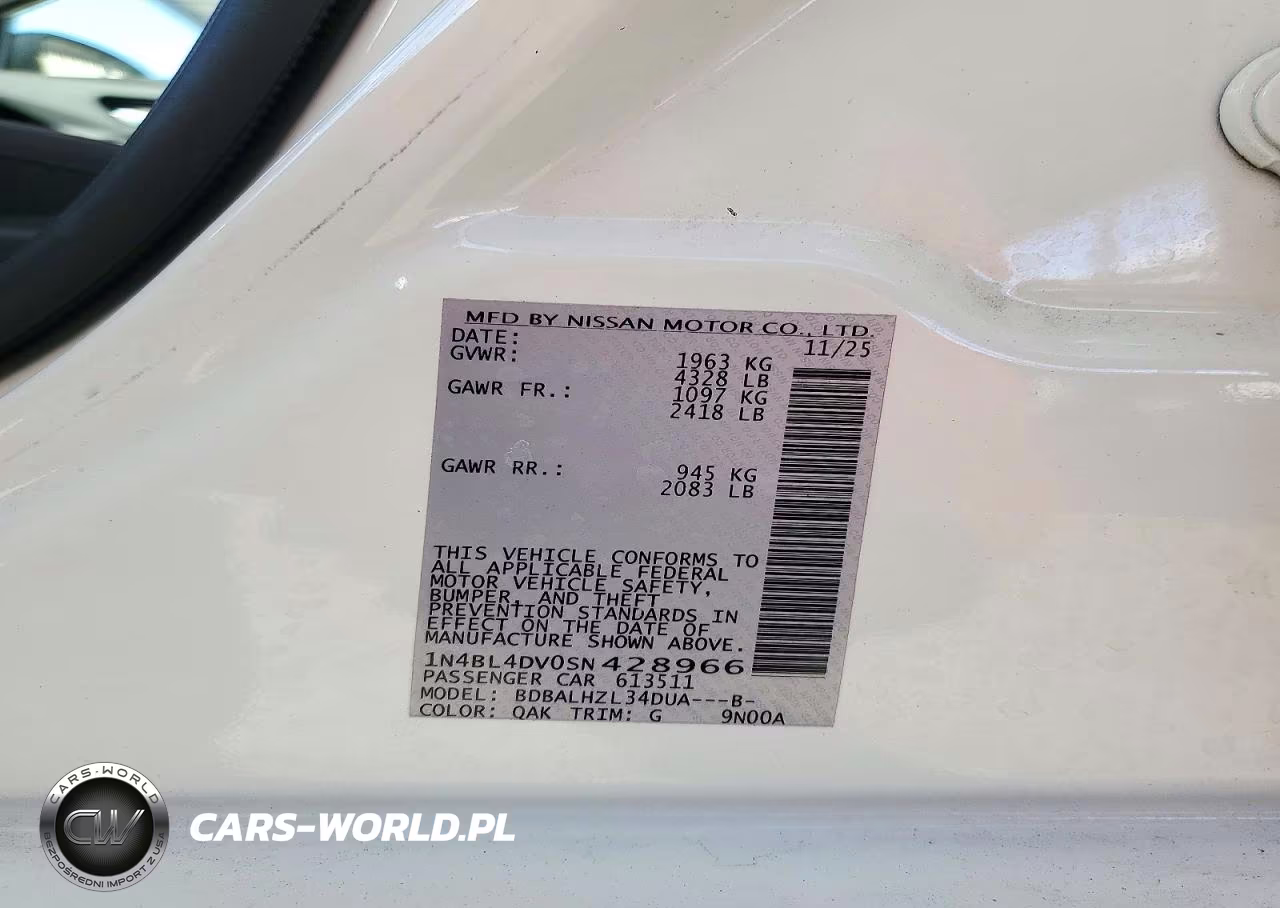 2025 Nissan Altima Sv VIN:1N4BL4DV0SN428966 - 13