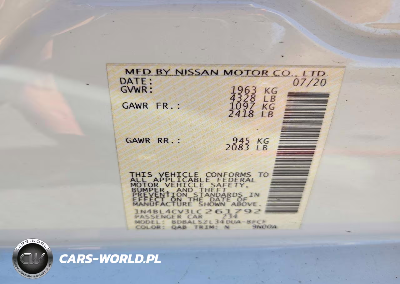 2020 Nissan Altima Sr VIN:1N4BL4CV3LC261792 - 13