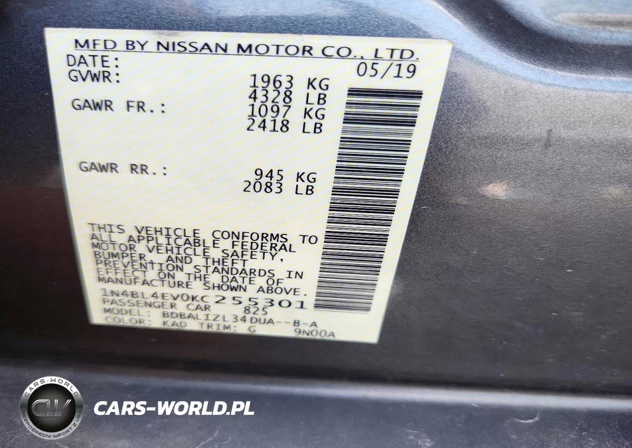 2019 Nissan Altima Sl VIN:1N4BL4EV0KC255301 - 13
