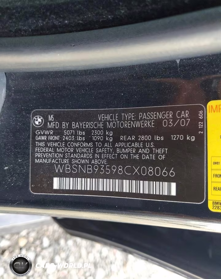 2008 BMW M5 VIN:WBSNB93598CX08066 - 12